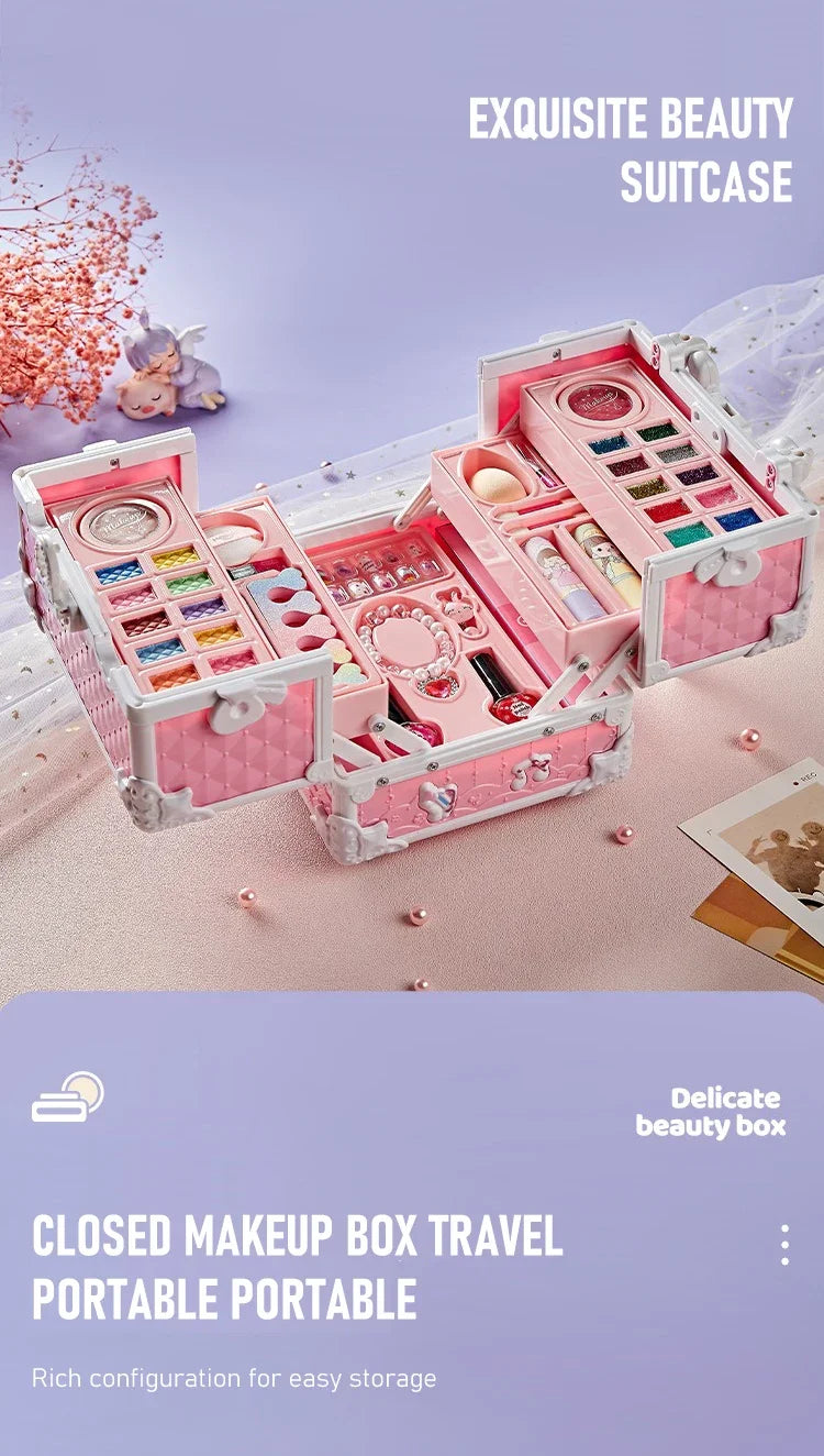 Real Washable Makeup Kit for Kids – 49-Piece Set with Case for Safe, Creative Play"