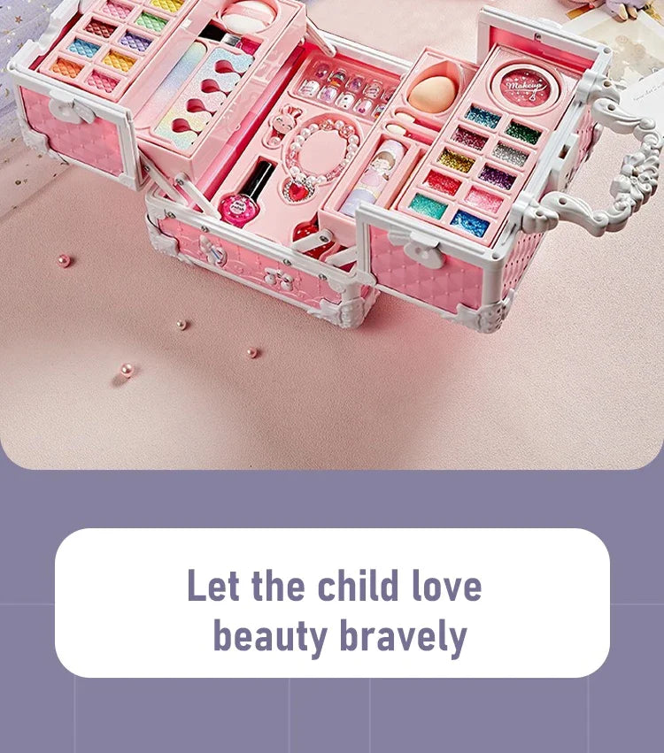 Real Washable Makeup Kit for Kids – 49-Piece Set with Case for Safe, Creative Play"