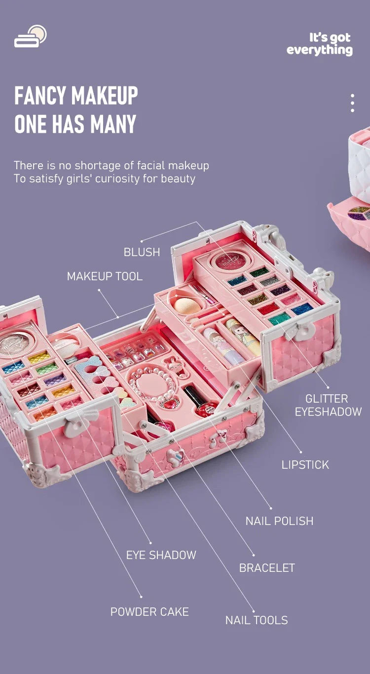 Real Washable Makeup Kit for Kids – 49-Piece Set with Case for Safe, Creative Play"