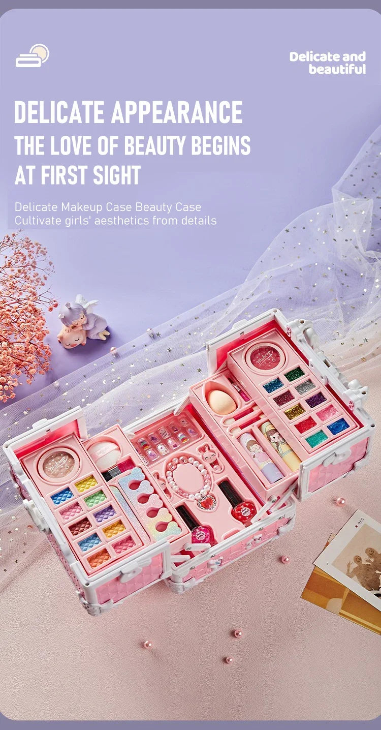 Real Washable Makeup Kit for Kids – 49-Piece Set with Case for Safe, Creative Play"